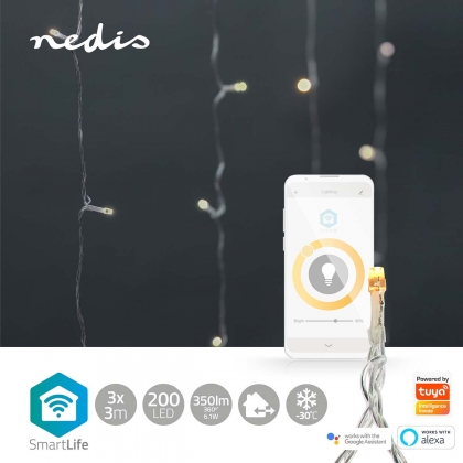 SmartLife-kerstverlichting | Gordijn | Wi-Fi | Warm Wit | 200 LED's | 3.00 m | Android™ / IOS