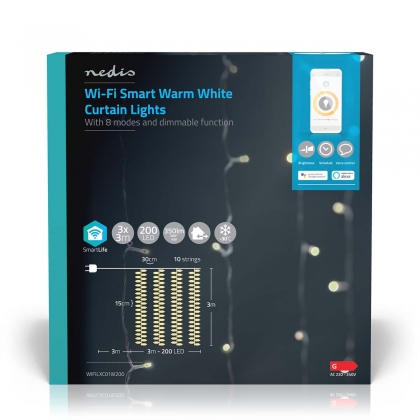 SmartLife-kerstverlichting | Gordijn | Wi-Fi | Warm Wit | 200 LED's | 3.00 m | Android™ / IOS