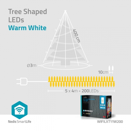 SmartLife-kerstverlichting | Boom | Wi-Fi | Warm Wit | 200 LED's | 20.0 m | 5 x 4 m | Android™ / IOS