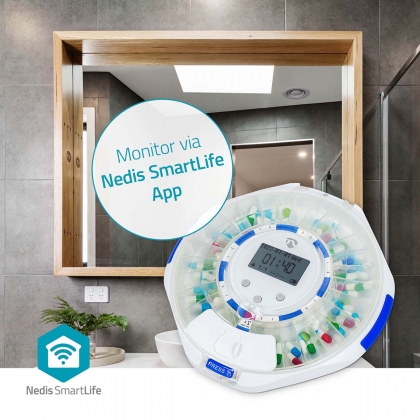 Smart Home Medicijndispenser | Wi-Fi | 28 Compartimenten | Aantal alarmtijden: 9 alarmtijden per dag | Licht / Piep / Stem | LCD scherm | Wit