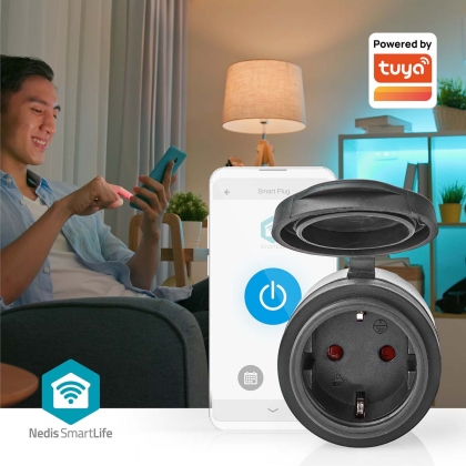SmartLife Slimme Stekker | Wi-Fi | IP44 | 3680 W | Randaarde stekker / Type F (CEE 7/7) | -5 - 40 °C | Android™ / IOS | Zwart | 1 Stuks