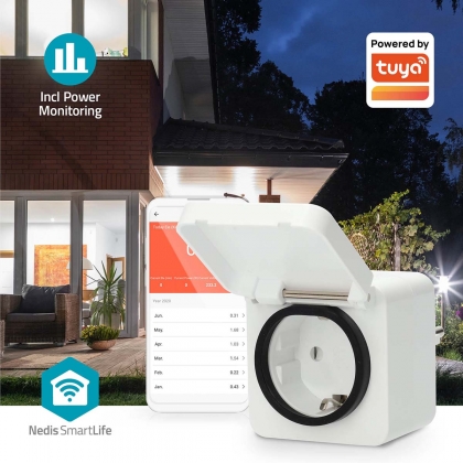 SmartLife Slimme Stekker | Wi-Fi | IP44 | 3680 W | Randaarde stekker | -25 - 55 °C | Android™ / IOS | Grijs / Wit | 1 Stuks