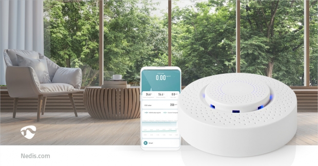 SmartLife Luchtkwaliteitsmonitor | Wi-Fi | Temperatuur / Vluchtige organische stoffen (VOS) / Vochtigheid | Android™ / IOS | Wit