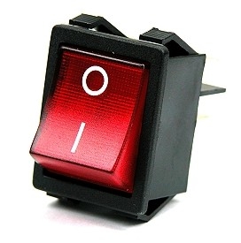 Wipschakelaar 25x33mm aan/uit met rode verlichting 250Vac - zwart