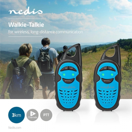 Walkie talkie Set | 2 Handsets | Tot 3 km | Frequentiekanalen: 3 | PTT | tot 3 uur | Blauw / Zwart