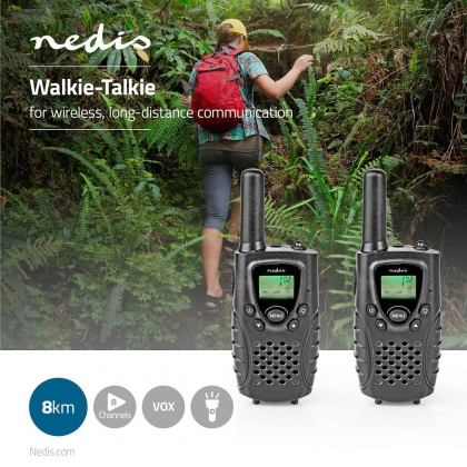 Walkie talkie Set | 2 Handsets | Tot 8 km | Frequentiekanalen: 8 | PTT / VOX | tot 2,5 uur | Koptelefoonoutput | Zwart