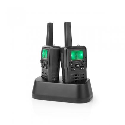 Walkie talkie Set | 2 Handsets | Tot 10 km | Frequentiekanalen: 8 | PTT / VOX | tot 6 uur | Oplaadstation inbegrepen | Koptelefoonoutput | Zwart