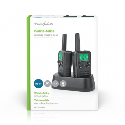 Walkie talkie Set | 2 Handsets | Tot 10 km | Frequentiekanalen: 8 | PTT / VOX | tot 6 uur | Oplaadstation inbegrepen | Koptelefoonoutput | Zwart