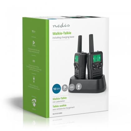 Walkie talkie Set | 2 Handsets | Tot 10 km | Frequentiekanalen: 8 | PTT / VOX | tot 6 uur | Oplaadstation inbegrepen | Koptelefoonoutput | Zwart