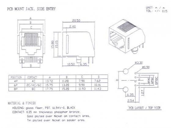 MODULAIRE CONNECTORS RJ45 8P8C VOOR PCB, HAAKS