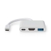 USB Multi-Port Adapter | 3-in-1 | USB 3.2 Gen 1 | USB-C™ Male | HDMI™ Output / USB-A Female / USB-C™ Female | 5 Gbps | 0.10 m | Rond | Vernikkeld | PVC | Wit | Doos
