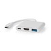 USB Multi-Port Adapter | 3-in-1 | USB 3.2 Gen 1 | USB-C™ Male | HDMI™ Output / USB-A Female / USB-C™ Female | 5 Gbps | 0.10 m | Rond | Vernikkeld | PVC | Wit | Doos