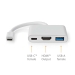 USB Multi-Port Adapter | 3-in-1 | USB 3.2 Gen 1 | USB-C™ Male | HDMI™ Output / USB-A Female / USB-C™ Female | 5 Gbps | 0.10 m | Rond | Vernikkeld | PVC | Wit | Doos