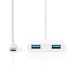 USB Multi-Port Adapter | 2-in-1 | USB 3.2 Gen 1 | USB-C™ Male | 2x USB-A | 1000 Mbps | 0.20 m | Rond | Vernikkeld | PVC | Wit | Blister