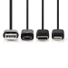 CCGP60620BK10 3-in-1-Kabel | USB 2.0 | USB-A Male | Apple Lightning 8-Pins / USB Micro-B Male / USB-C™ Male | 480 Mbps | 1.00 m | Vernikkeld | Rond | PVC | Zwart | Polybag