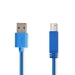 USB-Kabel | USB 3.2 Gen 1 | USB-A Male | USB-B Male | 5 Gbps | Vernikkeld | 3.00 m | Rond | PVC | Blauw | Polybag