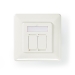 Netwerk Wanddoos | Inbouw | 2 poort(en) | CAT6a | Recht | Female | Goud Verguld | PVC | Wit | Envelop