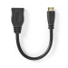 High Speed ​​HDMI™-Kabel met Ethernet | mini HDMI™ male | HDMI™ female | 4K@30Hz | 10.2 Gbps | 0.20 m | Rond | PVC | Zwart | Polybag