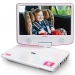 Draagbare 9" DVD-speler met USB-koptelefoon en montagebeugel Roze